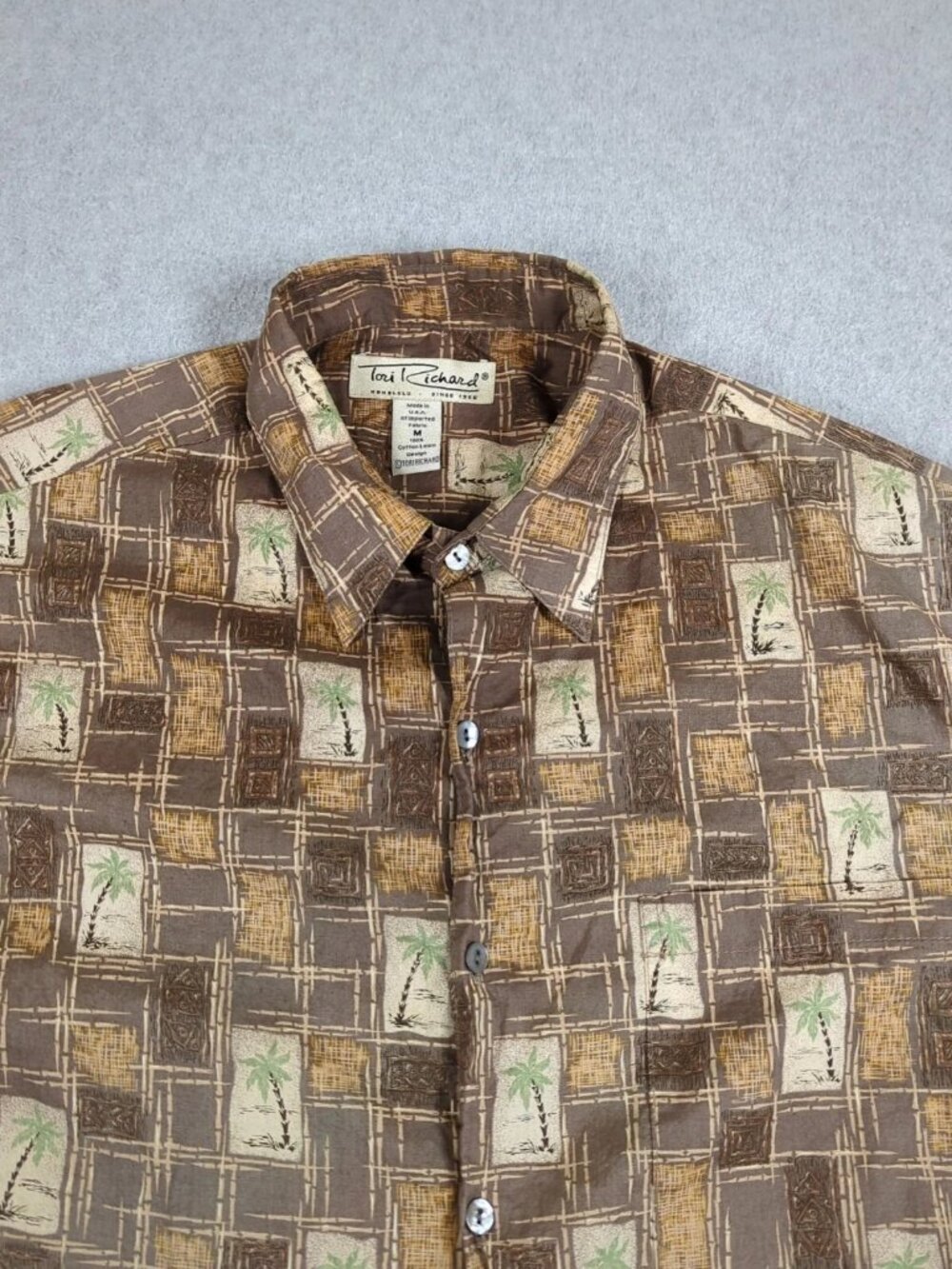 Tori Richard Hawaiian Shirt Men's Medium Cotton Lawn Patchwork Made In USA
